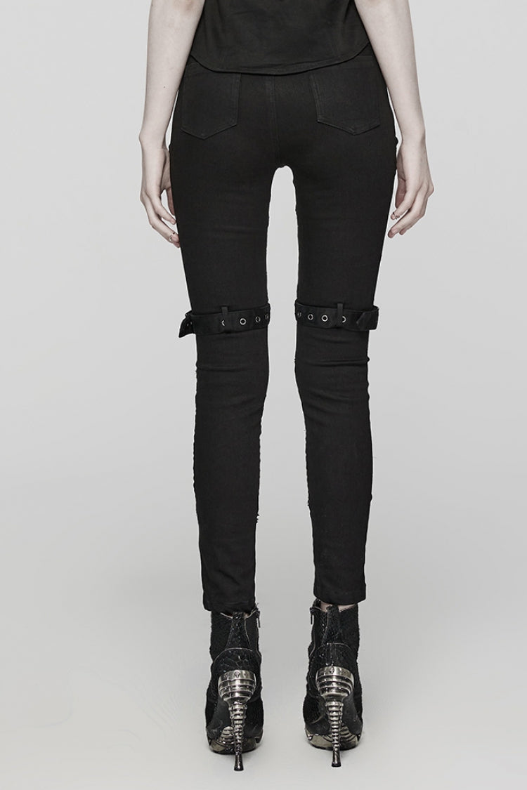 Black Mesh Women's Punk Cutout Eyelet Jeans