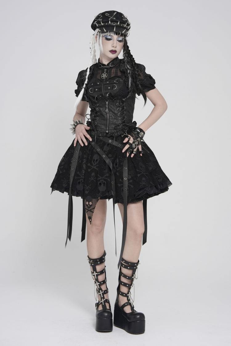 Black Bow Lace-Up Slim Zippered Women's Gothic Swallow-tailed Vest