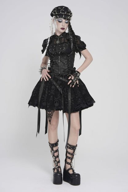Black Bow Lace-Up Slim Zippered Women's Gothic Swallow-tailed Vest