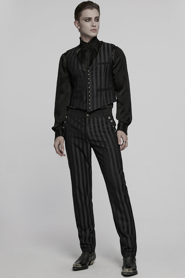 Black High Waisted Striped Print Men's Gothic Suit Pants