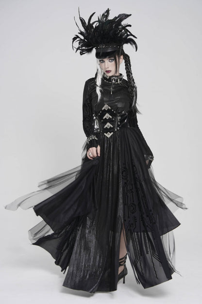 Black Multi-Layered Lace-Up Slim Irregular Asymmetric Eyelet Women's Gothic Long  Skirt