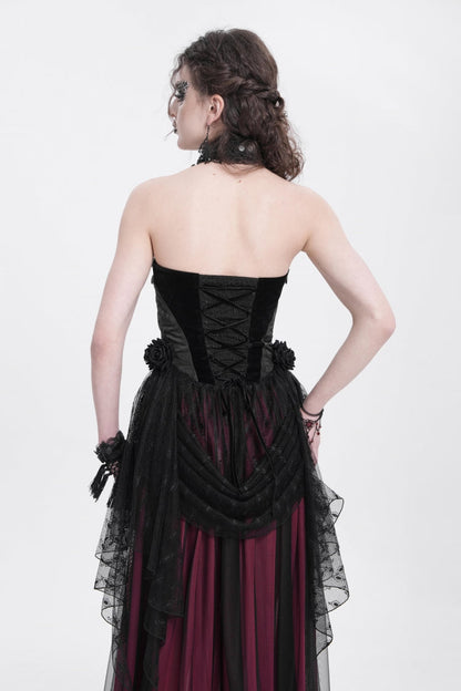 Black Halterneck Sleeveless Embroidery Stitching Rose Heart Lace Women's Gothic Blouse