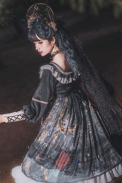Black Long Sleeves Mist Print Classic Lolita OP Dress