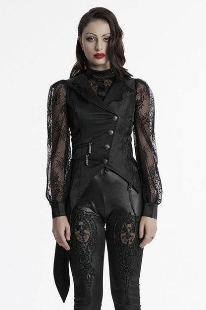 Black Bat Collar Sleeveless Asymmetric Women's Gothic Vest