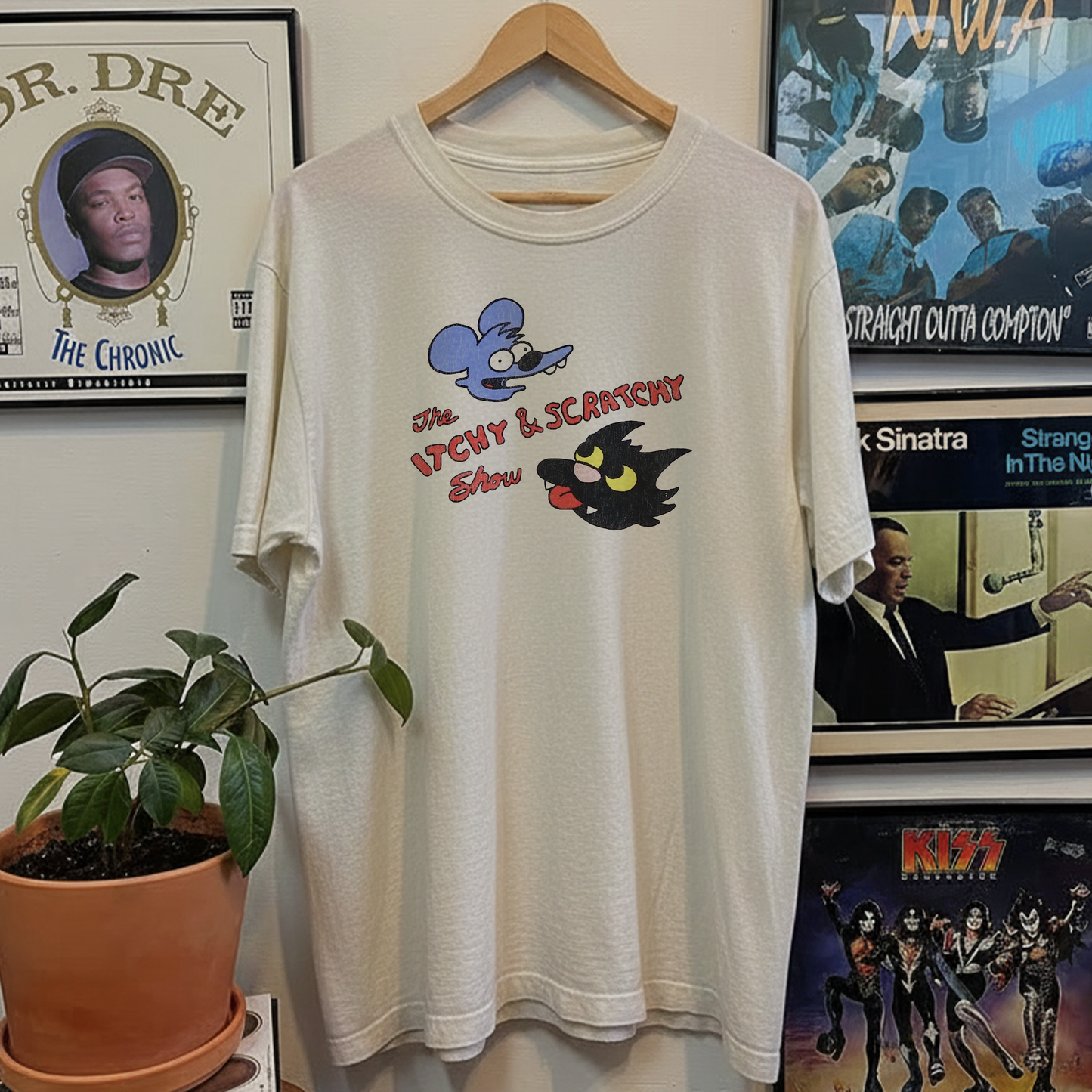 1990 The Itchy And Scratchy Show Washed White Tee