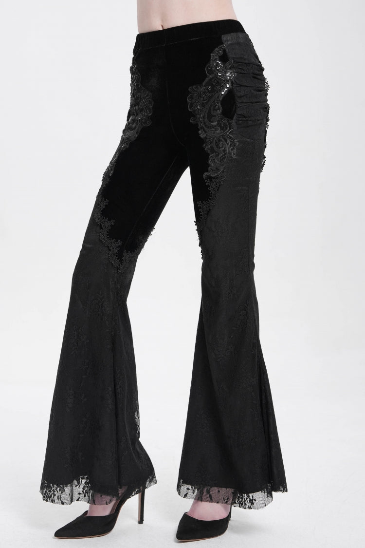 Black Floral Embroidery Stitching Lace Women's Gothic Pants