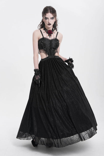 Black Jacquard Floral Embroidery Lace Ripped Women's Gothic Party Slip Dress