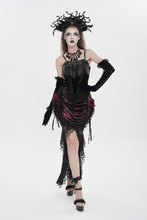 Black Lace-Up Women's Gothic Embroidered Tassels  Overbust Corset