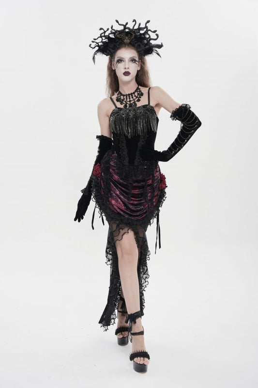 Black Lace-Up Women's Gothic Embroidered Tassels  Overbust Corset
