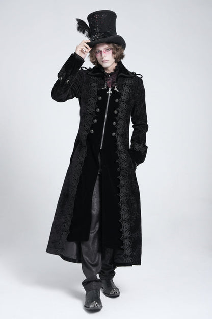 Black Lapel Collar Embroidery Zipper Men's Gothic Handsome Coat