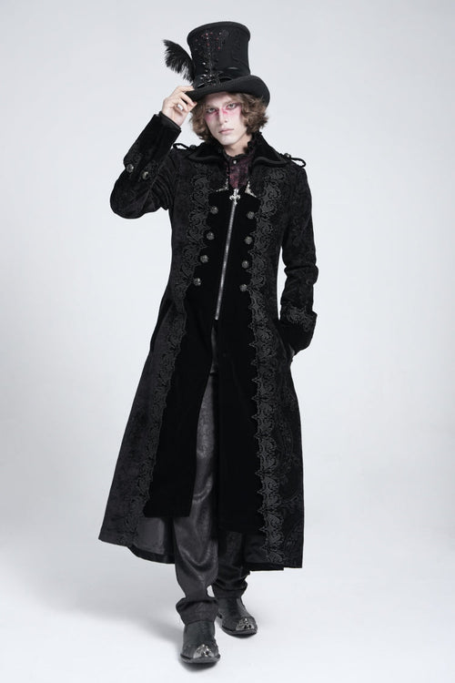 Black Lapel Collar Embroidery Zipper Men's Gothic Handsome Coat