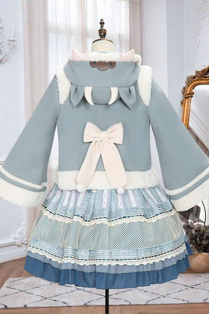 Autumn Winter Double Collar Bowknot Single Breasted Sweet Lolita Cape Coat