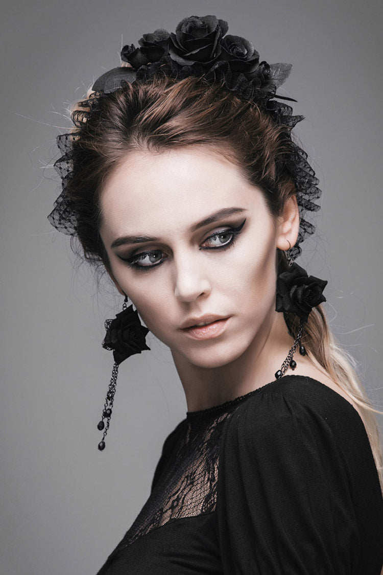 Black Handmade Velvet Women's Gothic Rose Headband