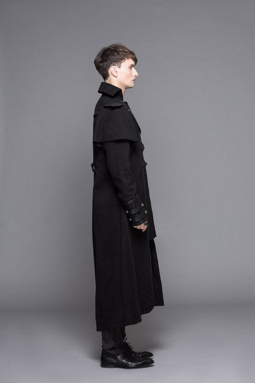 Black Fake Two Pieces High Collar Woollen Mens Gothic Long Coat