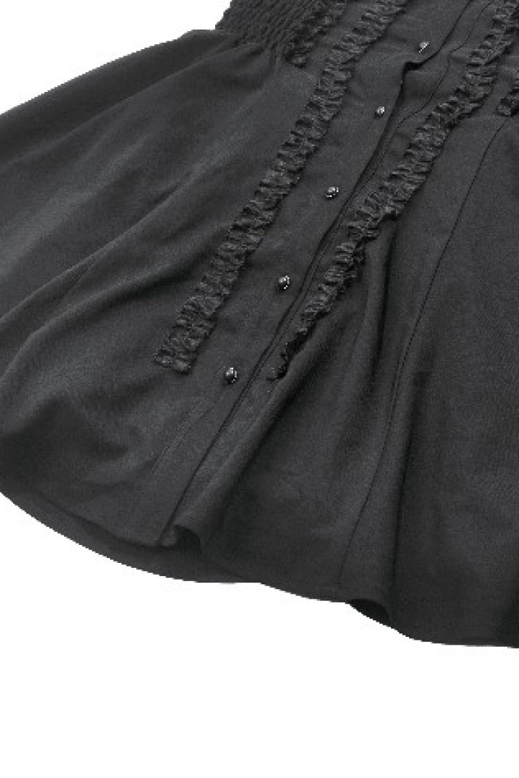 Black Lapel Collar Sleeveless Lace Women's Gothic Button-Front Dress Graduation Dress