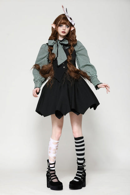 Black Lace-Up Buttons Back Bat Wings Women's Gothic Vest