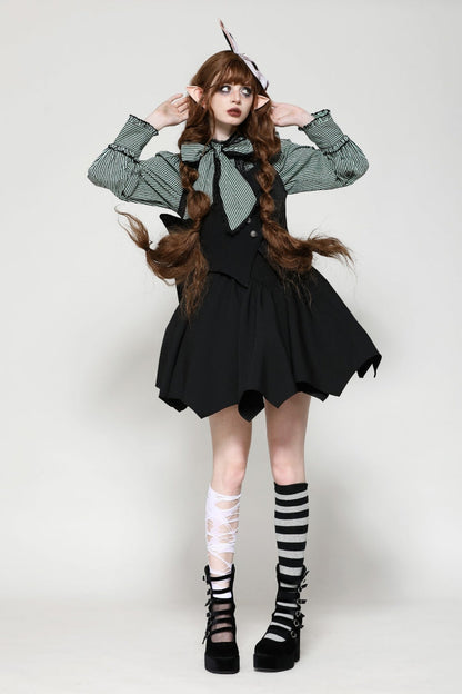 Black Lace-Up Buttons Back Bat Wings Women's Gothic Vest