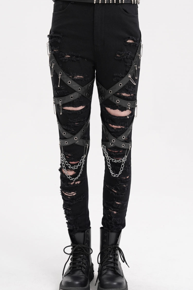 Black Chain Mesh Ripped Women's Punk Pants