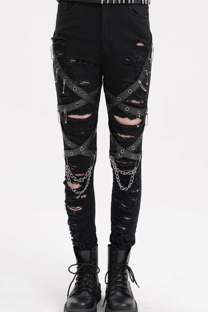 Black Chain Mesh Ripped Women's Punk Pants