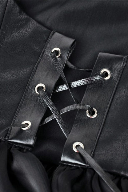 Black Chiffon Sleeveless Cut-Out Chest Irregular Hem Lace-Up Buckled Women's Punk Jacket