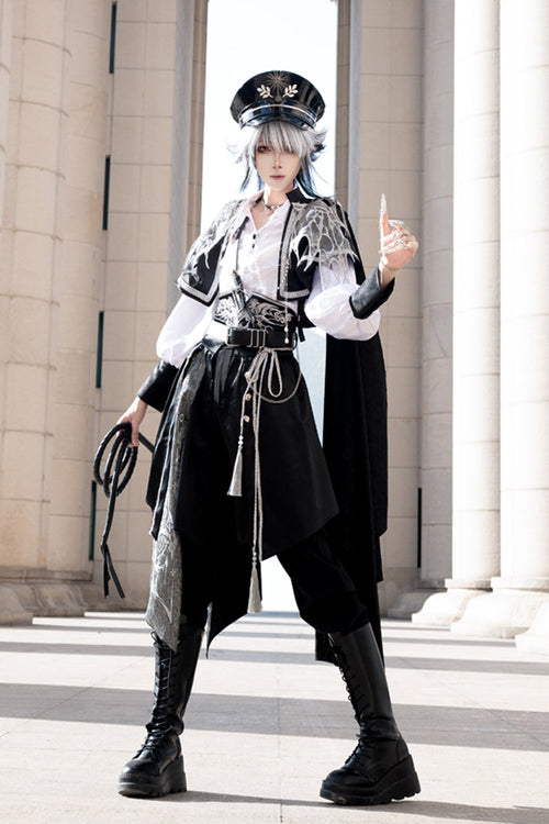 Black Lapel Collar Long Sleeves Gothic Chinese Style Military Prince Ouji Lolita Full Set