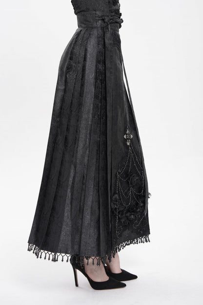 Black Floral Cross Embroidery Chain Women's Gothic Horse-face Long Skirt