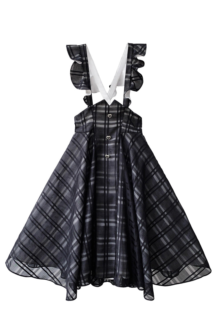 Black Plaid Print Classic College Style Elegant Lolita Strap Dress