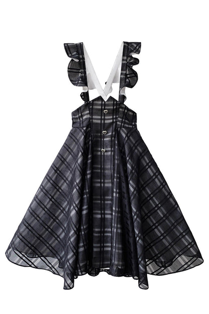 Black Plaid Print Classic College Style Elegant Lolita Strap Dress