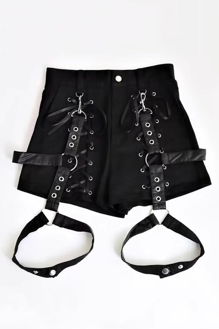 Black Gothic Jirai Kei Japanese Detachable Belted Shorts with Leg Harness Straps