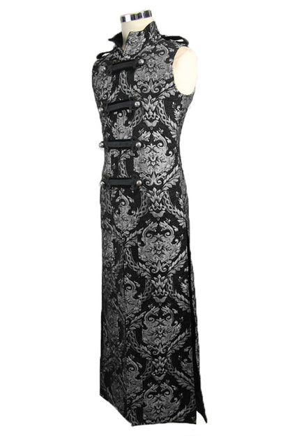 Black And Silver Court Floral Gothic Mens Long Coat