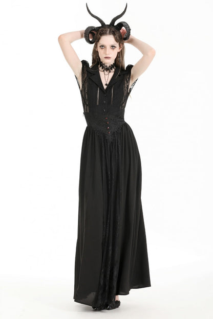 Black High Waisted Heart Embroidered Lace Women's Gothic Maxi Skirt
