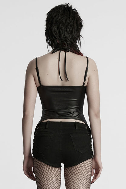 Black Halterneck Sleeveless Lace-Up Plunging Irregular Women's Punk Vest