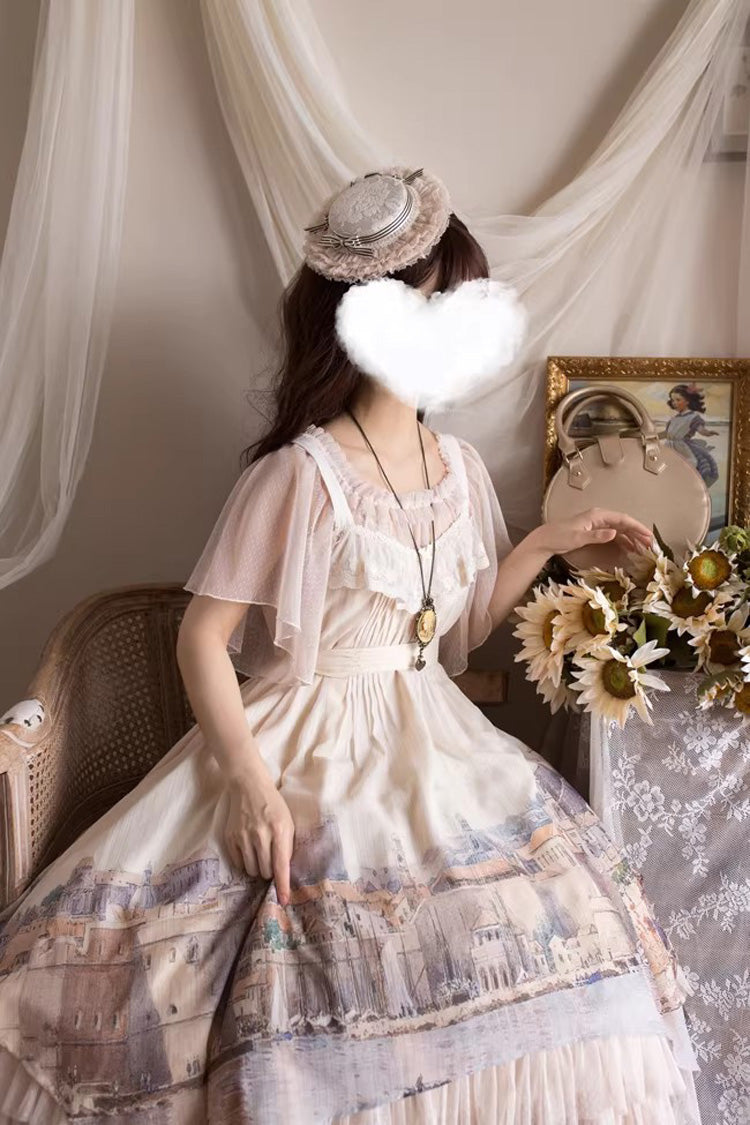 Apricot [Adria] Multi-Layered Printed Irregular Sweet Lolita Jsk Dress