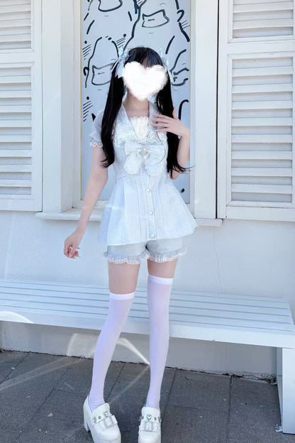 Aqua [Serenade] Short Sleeves Ruffle Bowknot Lace Sweet Jirai Kei Dress Set