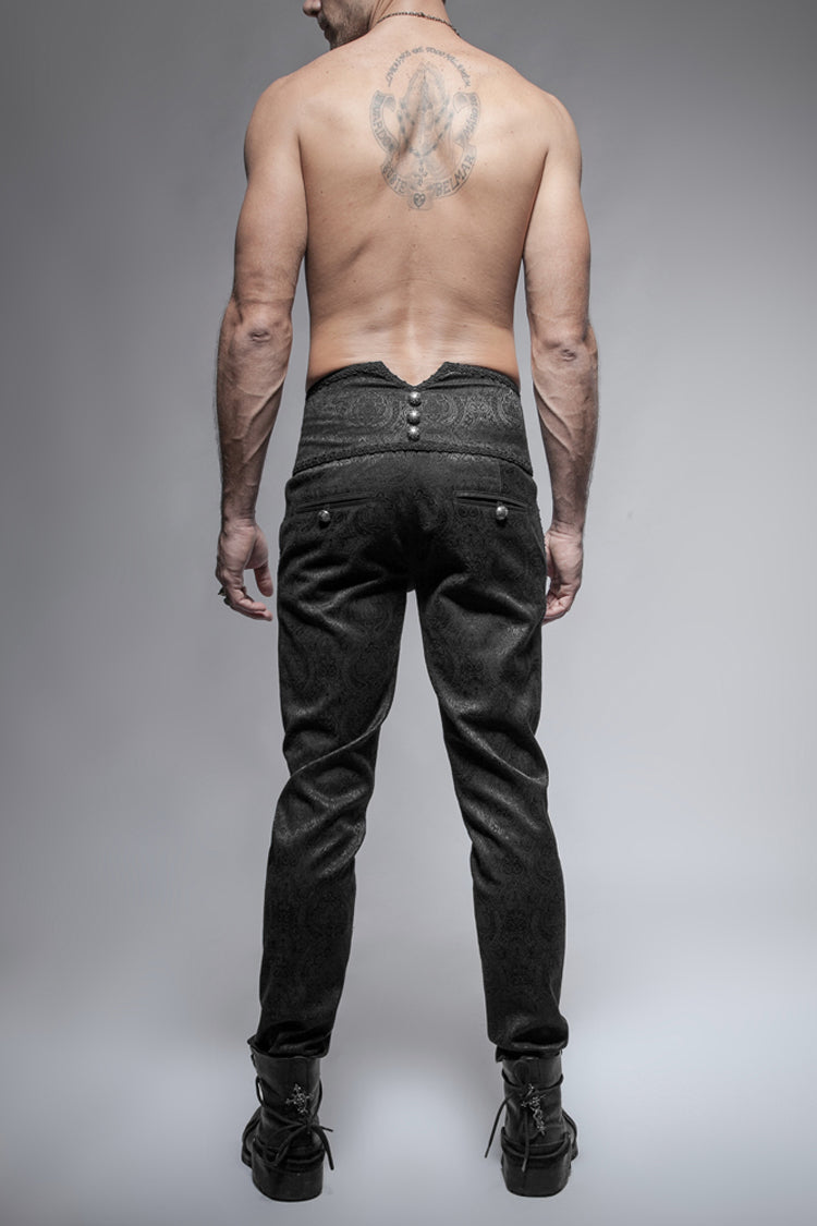 Black Daily Peacock Button Men's Gothic Pants