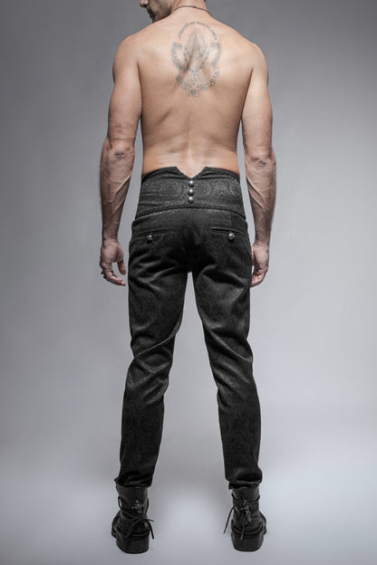 Black Daily Peacock Button Men's Gothic Pants