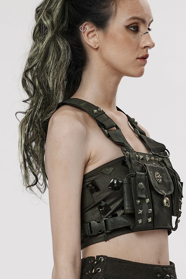 Black Post-Apocalyptic Rivets Skull Women's Steampunk Adjustable Strap Bag