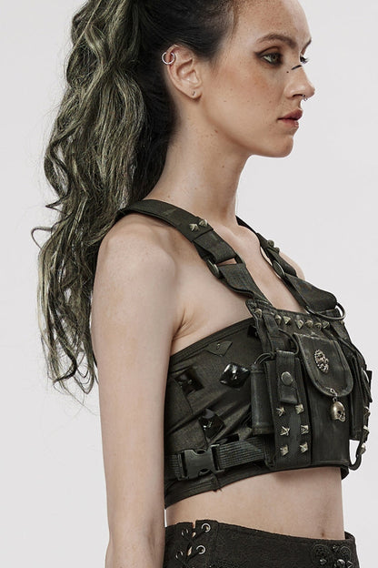 Black Post-Apocalyptic Rivets Skull Women's Steampunk Adjustable Strap Bag