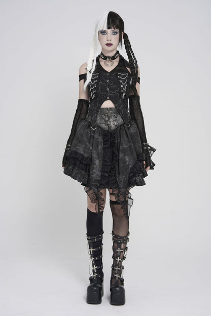 Black Off Shoulder Lace-Up Irregular Chain-Decorated Women's Punk Vest
