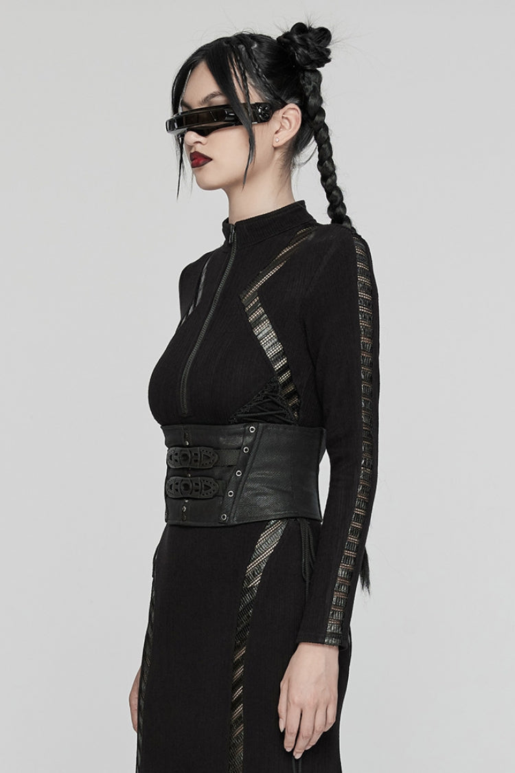 Black Lace-Up Buckle Women's Punk Underbust Corset
