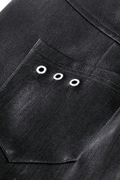 Black Leather Women's Punk Buckled Side Slit Irregular Hem Skirt
