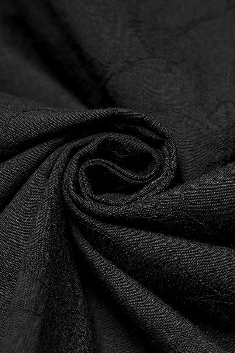 Black Lapel Collar Long Puff Sleeves Men's Gothic Blouse with Detachable Necktie White