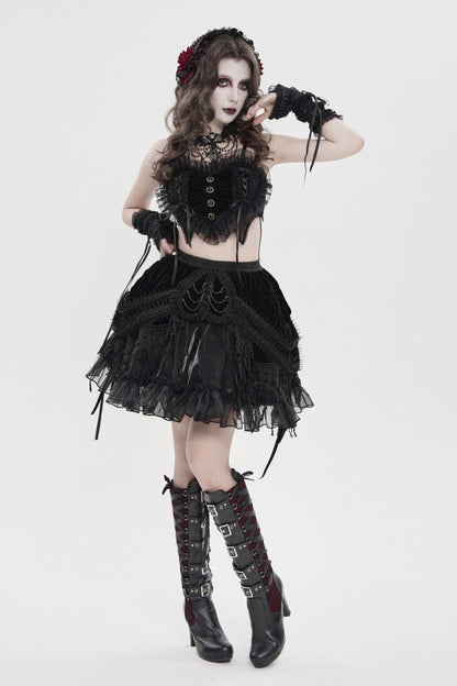 Black Multi-Layered  Tassels  Chain-Decorated Women's Gothic Skirt