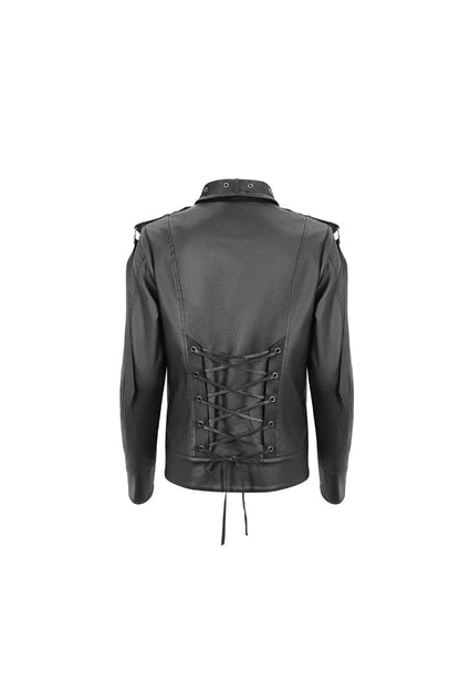 Black Lapel Collar Studded Strap Dashing Men's Punk Jacket