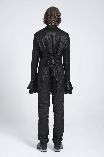 Black Long Trumpet Sleeves Lace-Up Men's Gothic Swallow-tailed Blouse