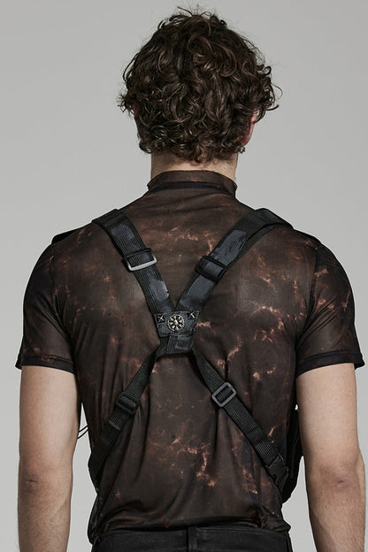 Black Nylon Camouflage Metal Rivets Men's Steampunk Backpack