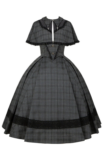 Black Chest Support Plaid Print Ruffle Gothic Lolita Dress