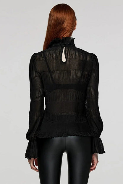 Black Long Puff Sleeves Lace Womens Gothic Blouse