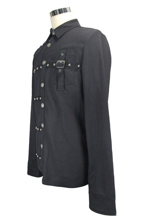 Black Cotton Long Sleeves Mens Punk Blouse
