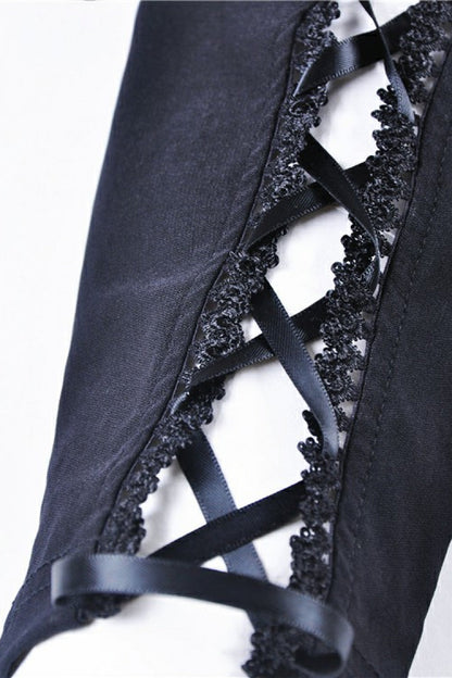 Black Floral Cut-Out Lace-Up Women's Gothic Leggings